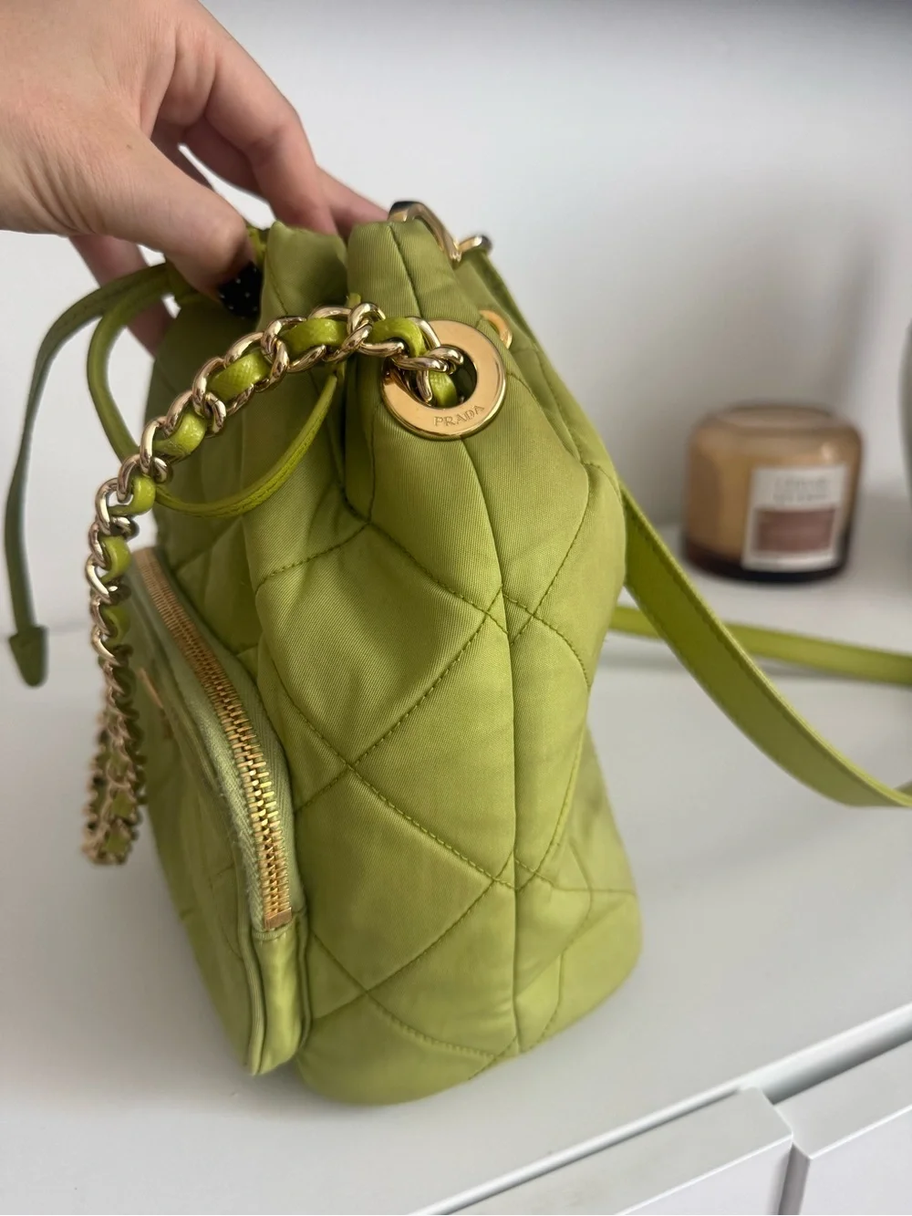 Prada Re-Edition Chaîne Re-Nylon Lime Shoulder Bag